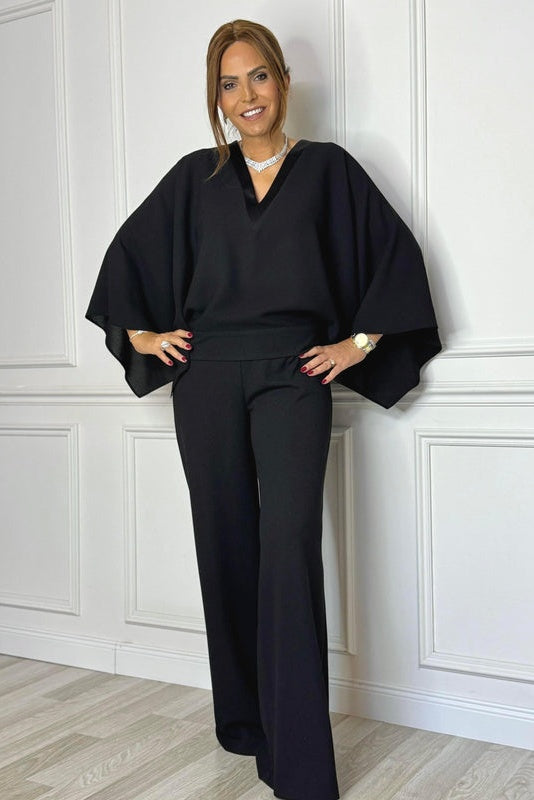 Batwing Sleeve V - Neck Jumpsuit