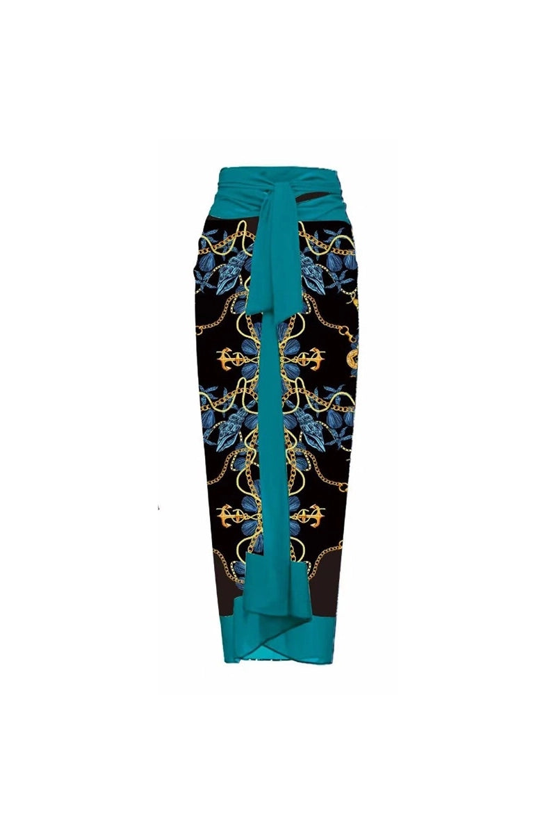 3D Blue Floral Print One-Piece Swimsuit Set