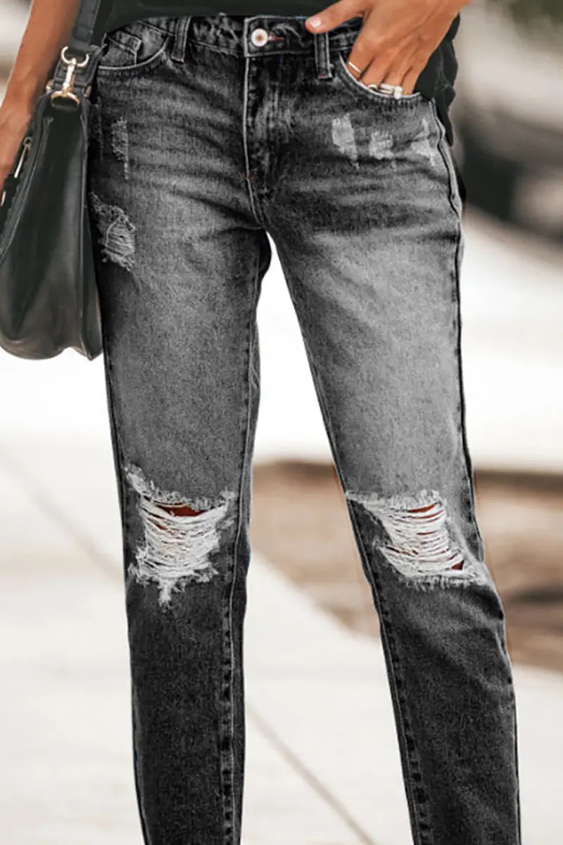 Trendy versleten denim casual broek
