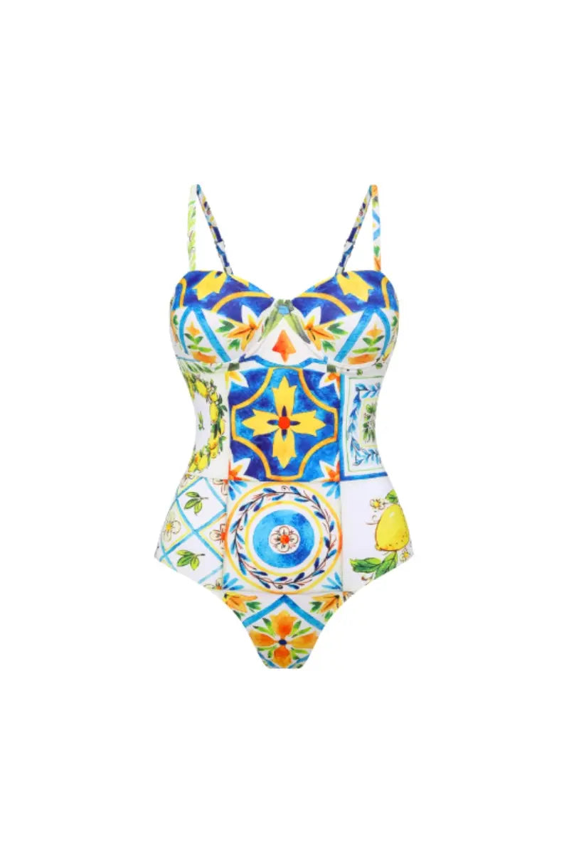 Citroenprint Backless Eendelig Badpak Set