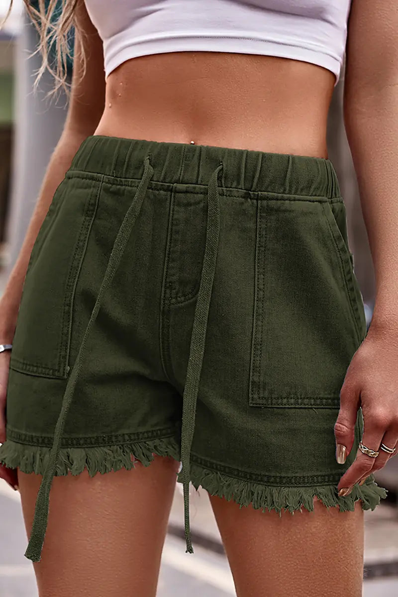 High-Waist Drawstring Denim Shorts