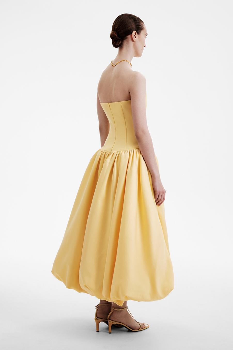 Sunlit Yellow Strapless Balloon Midi Dress