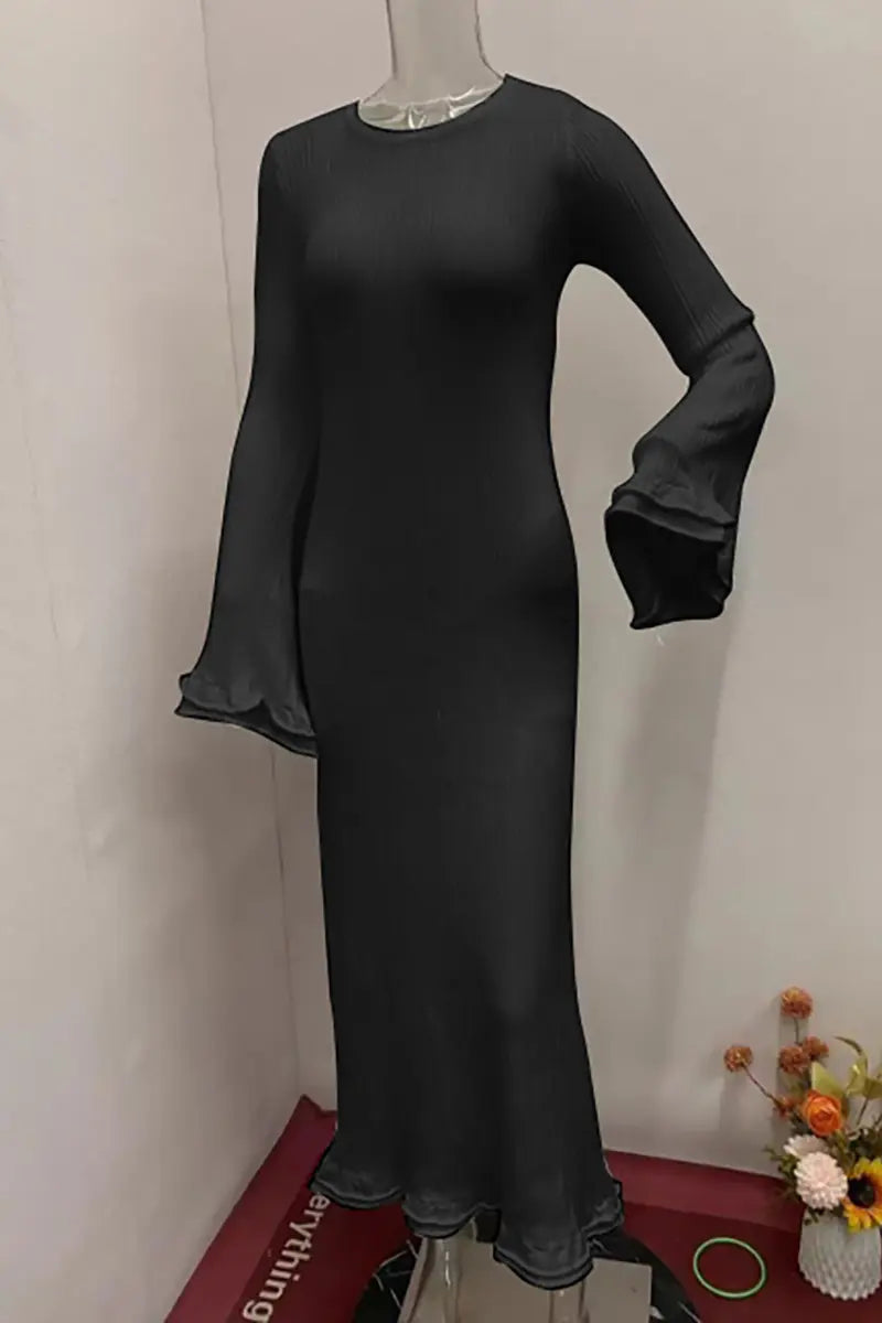 Bell-Sleeve Knit Long Dress