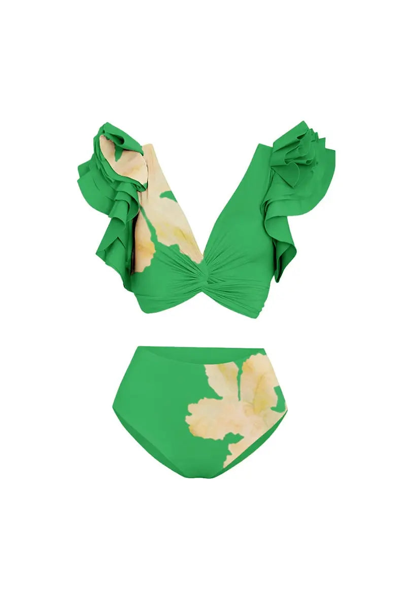 Bikini Set met Bloemen en Gerimpelde Stiksel Details