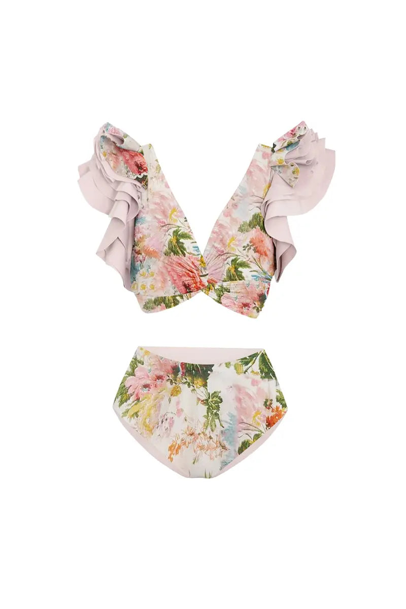 Ruffled Appliqué Sexy Bikini Set