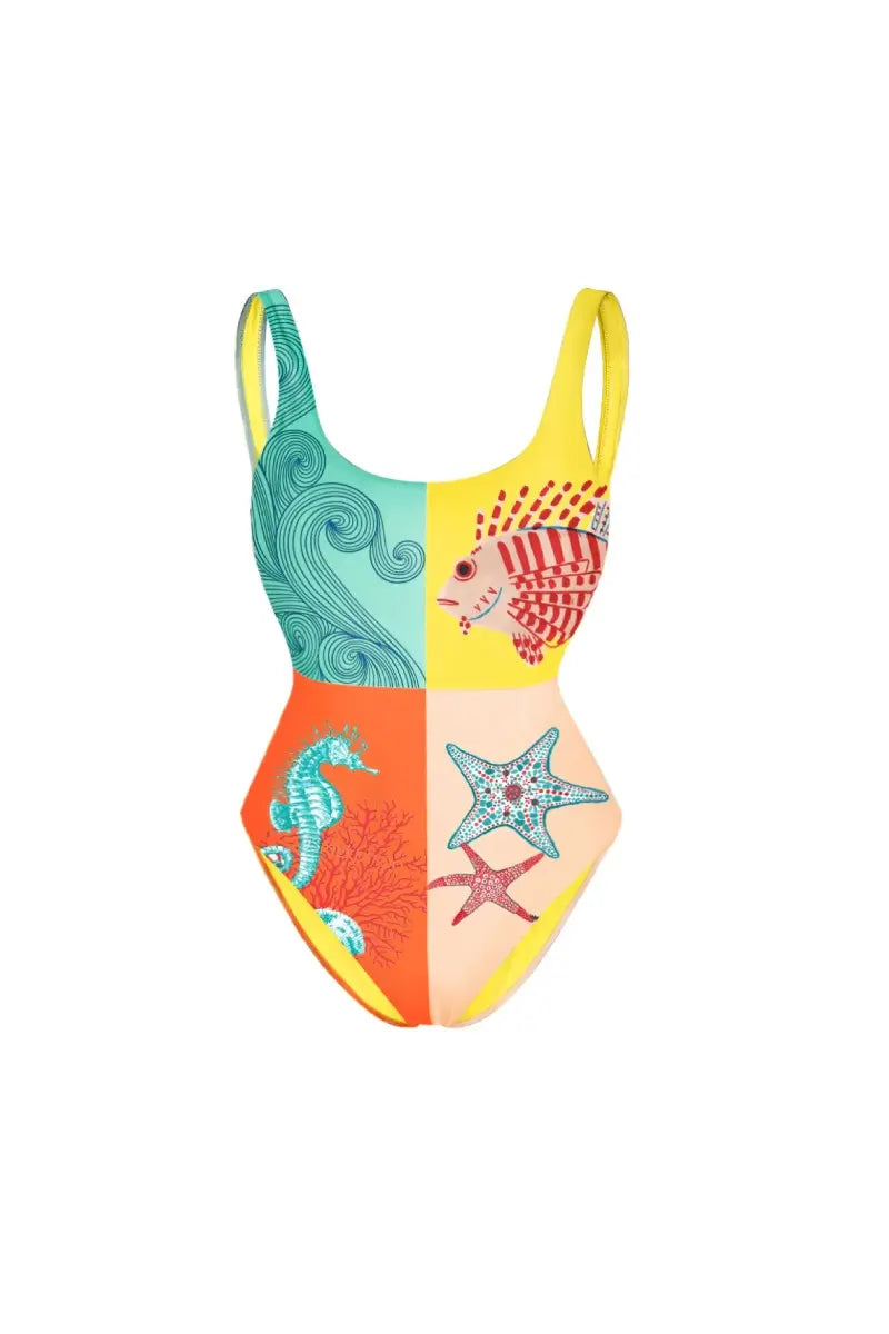 Rugloze badpak met zeesterrenprint voor dames