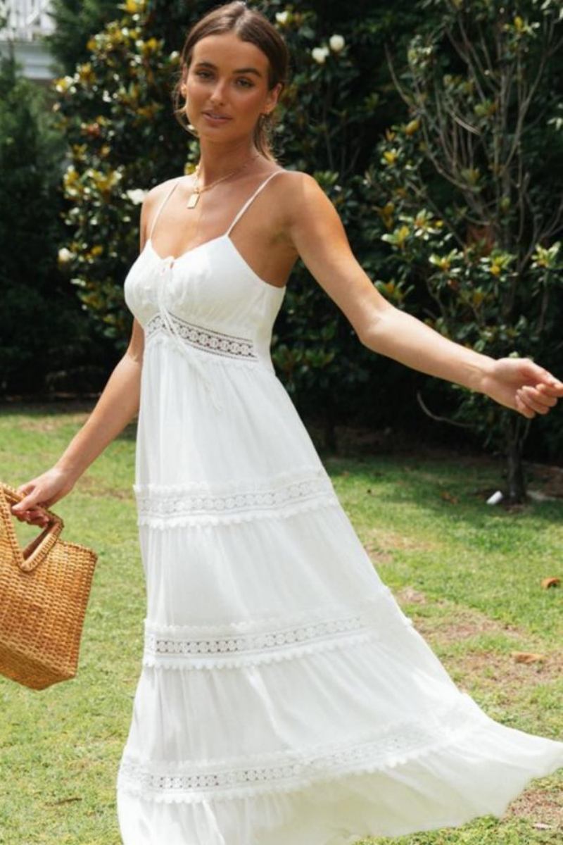 SOLID COLOR LACE SUSPENDER MIDI DRESS