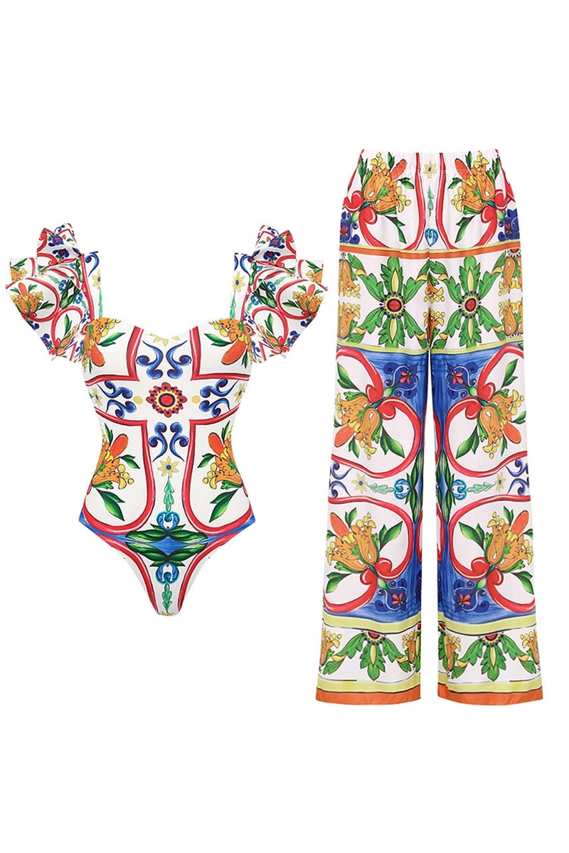 Ruffle Emaille Bloemenprint Badpak Set