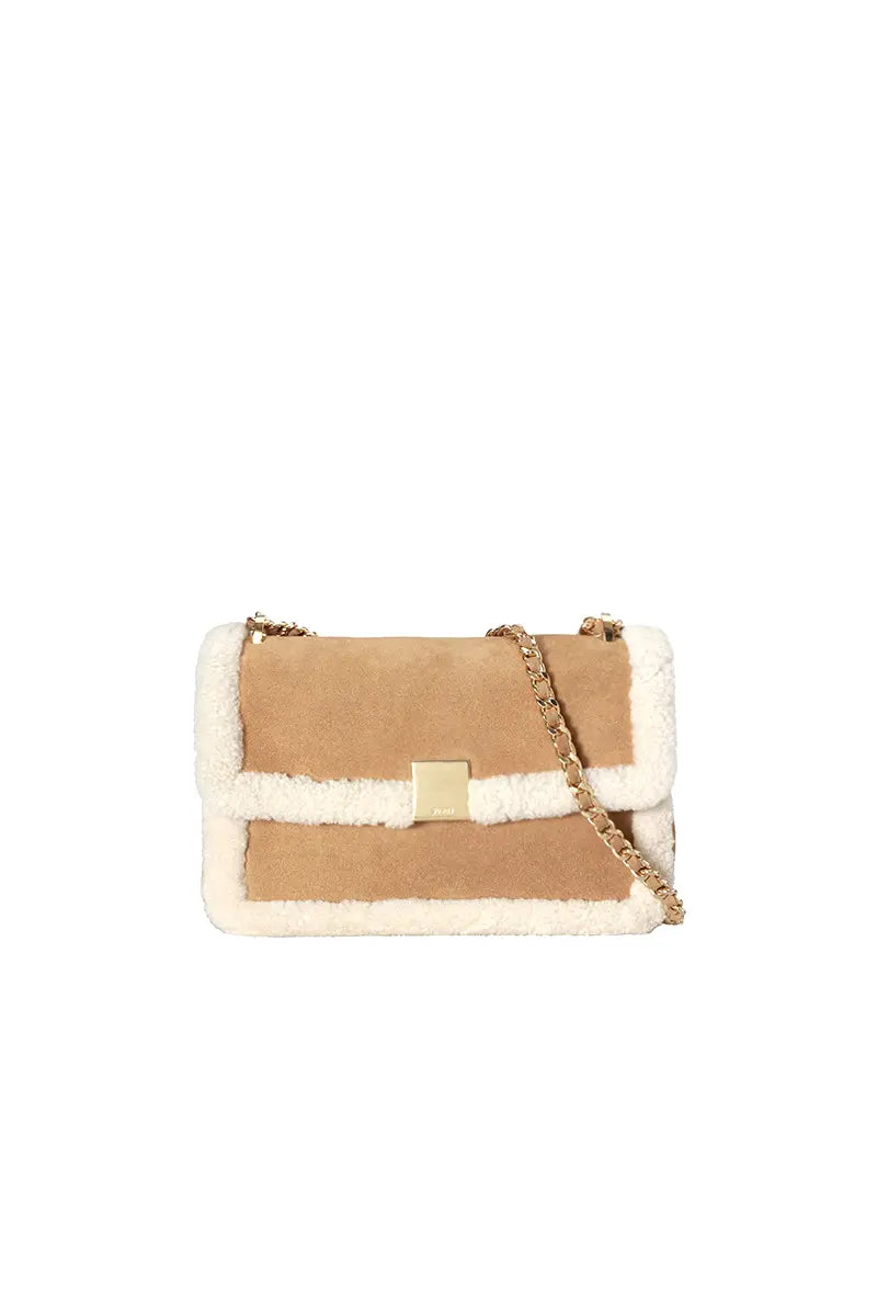 Vintage Shearling Leather Shoulder Crossbody Bag