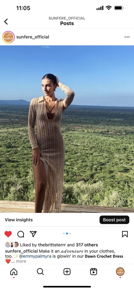 BOHO COLLARED V NECK SPLIT WAVY STRIPED CROCHET BEACH VACATION MAXI DRESS - BROWN