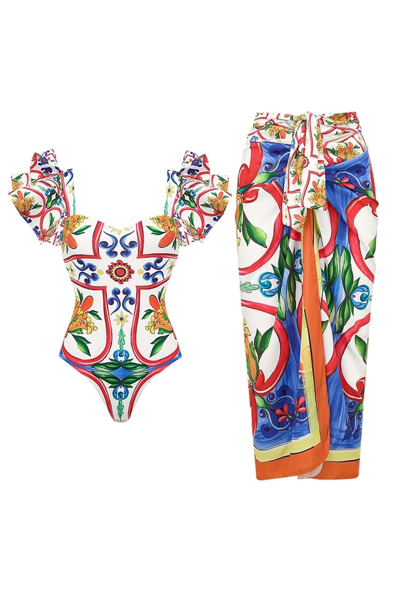 Ruffle Emaille Bloemenprint Badpak Set
