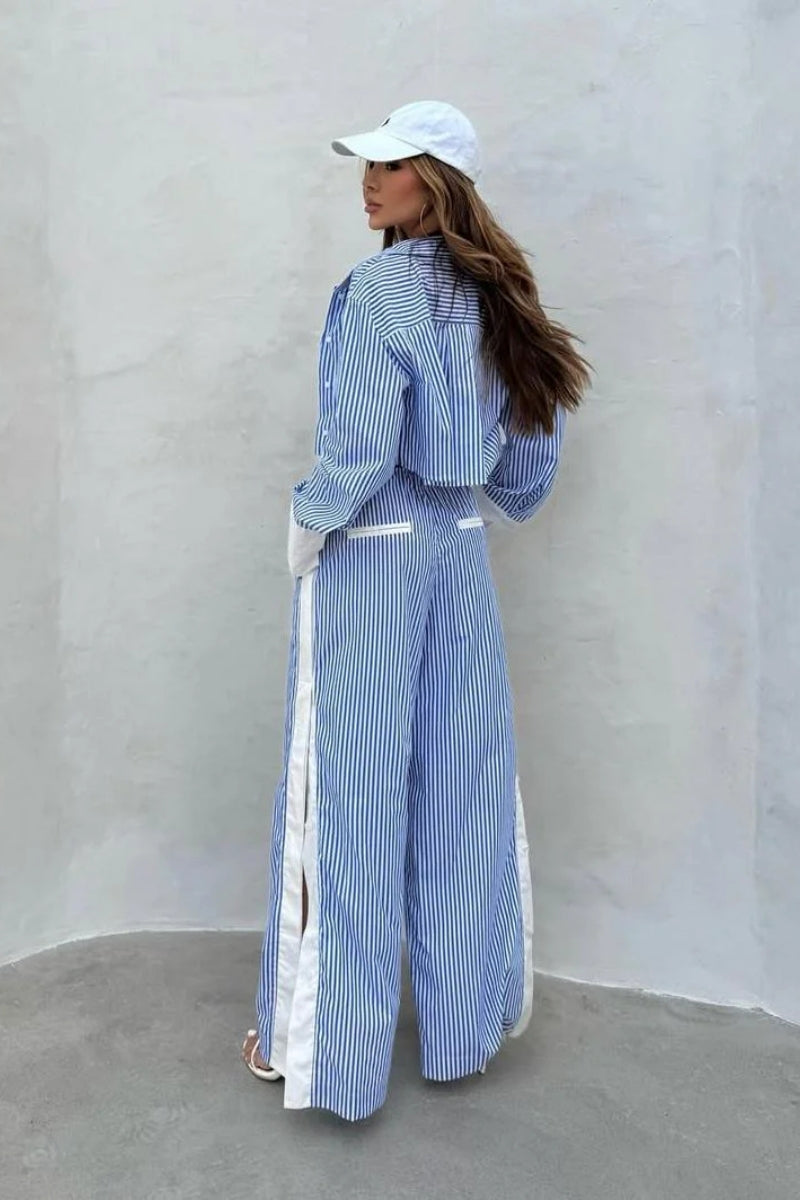 Chic Striped Lounge Pants Set