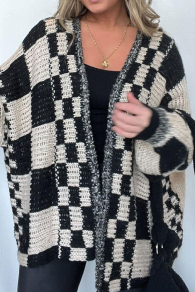 Plaid openvallende lange mouwen vest