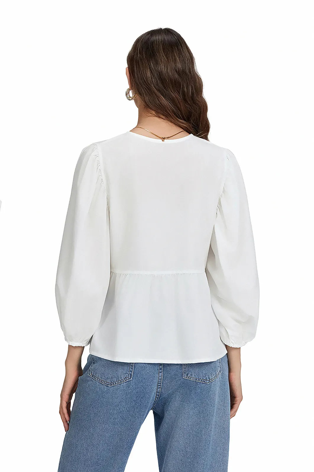 Blouse met pofmouwen, peplum en strik