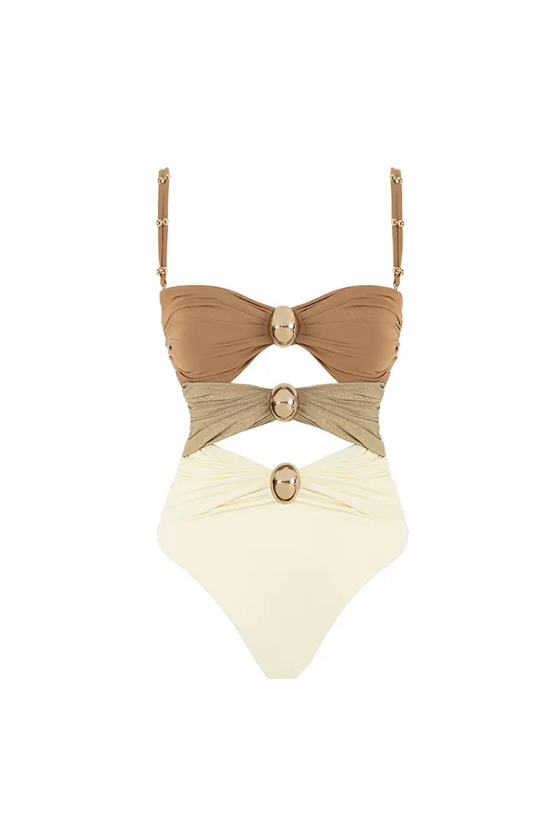 Morandi Colorblock High-Waist Hot Spring Swimsuit Set