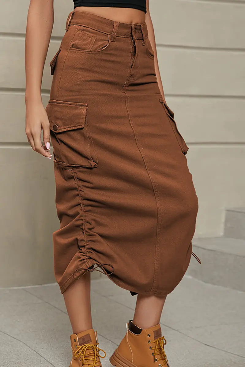 Utility Denim Midi Nederdel