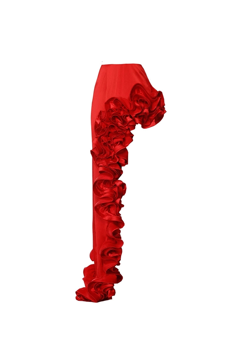 Ruffled V-Neck Red Asymmetrical Swimsuit Set