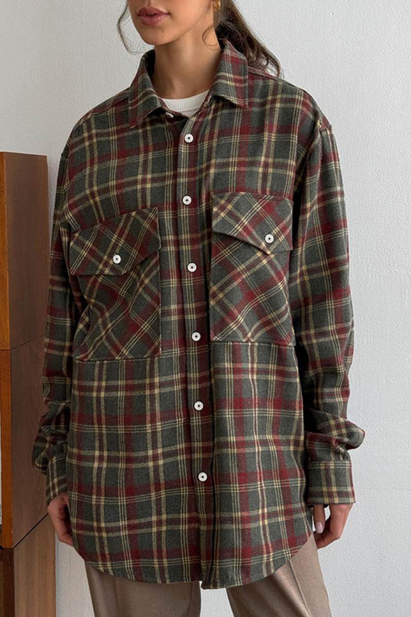 Vintage losse casual geruite blouse