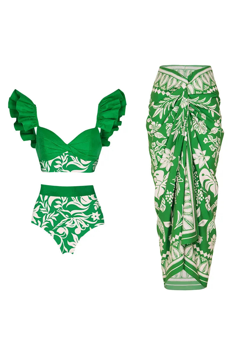 Ruffled Colorblock High-Waist Swimsuit