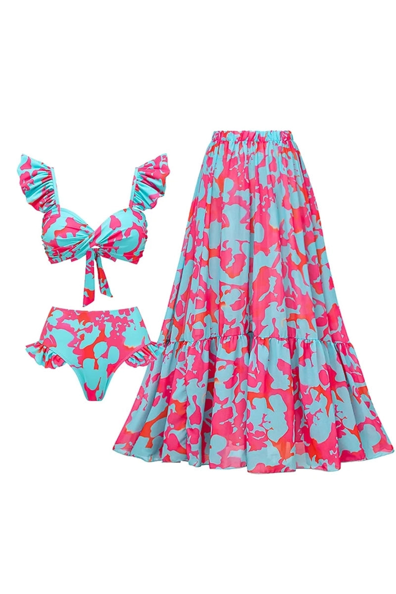 Ruffle Bloemen Hoge Taille Bikini Set