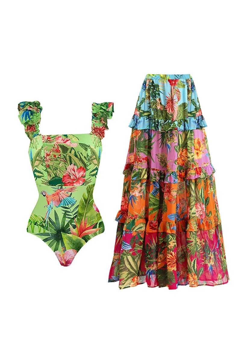 Ensemble Maillot de Bain Une Pièce Imprimé Vacances