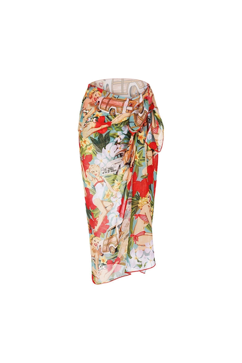 Striksluiting Hoge Taille Vintage Print Bikini Set
