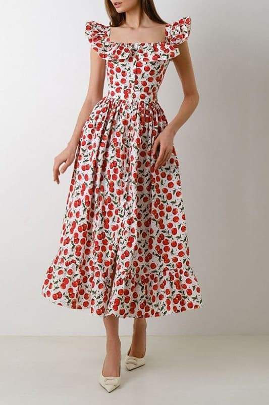 midi girls print ruffle dress medium Griselda Cherry Printed 4th & Reckless rib 100% Polyester Hand Wash IRE Prom Vis Style:74-182