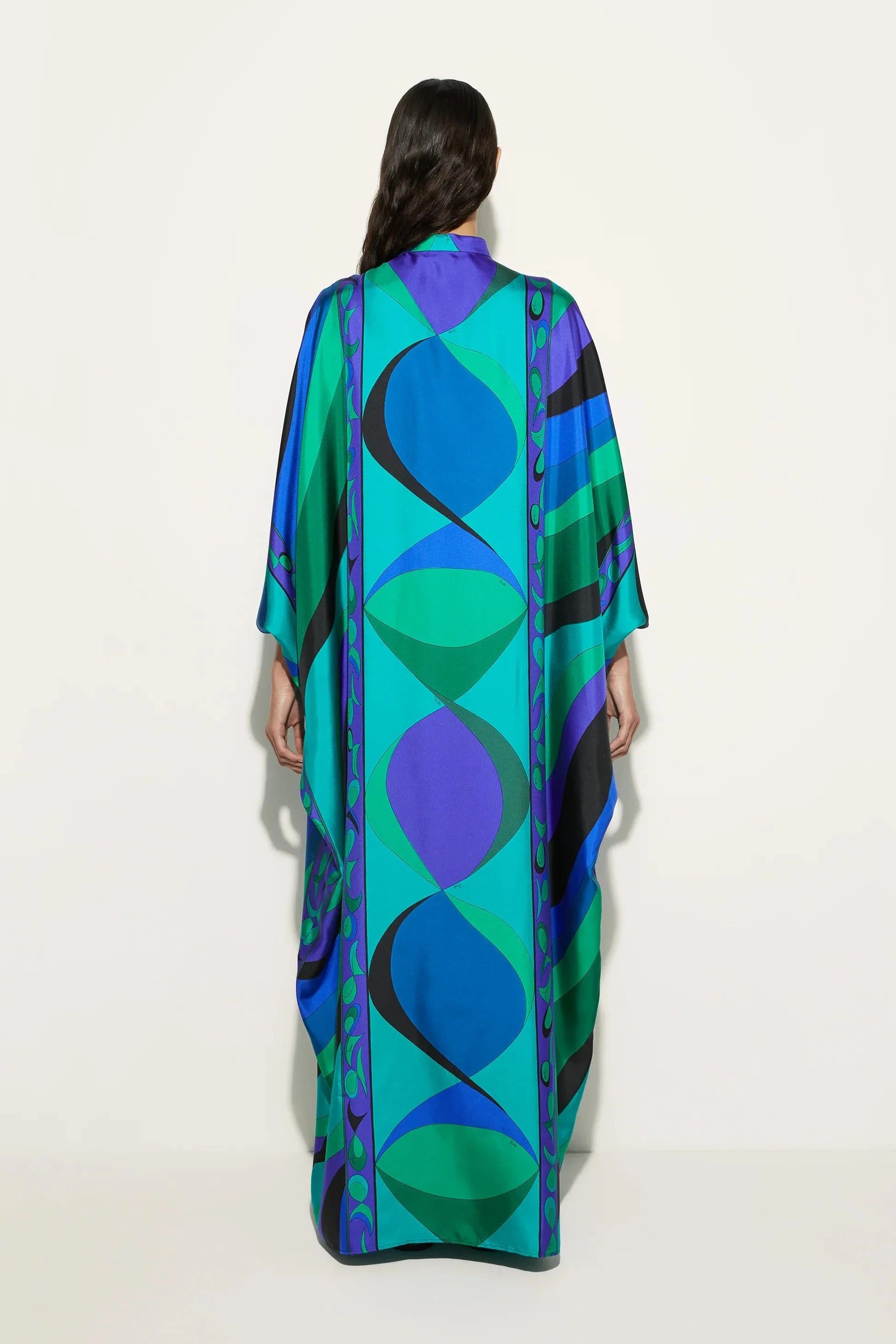 Psychedelic Swirling Iride Satin Kaftan