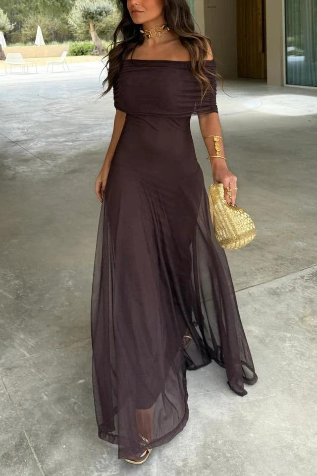 mesh shoulder dress Toledo One Shoulder Mesh Maxi Dress