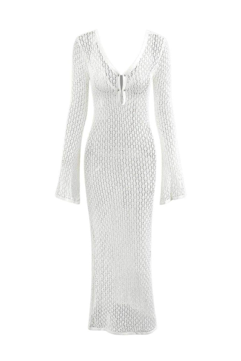 Crochet Fishtail Flare Sleeve Maxi Dress