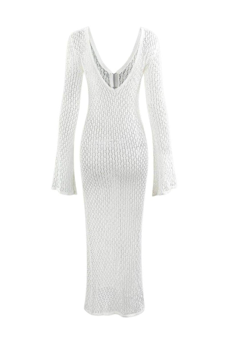Crochet Fishtail Flare Sleeve Maxi Dress