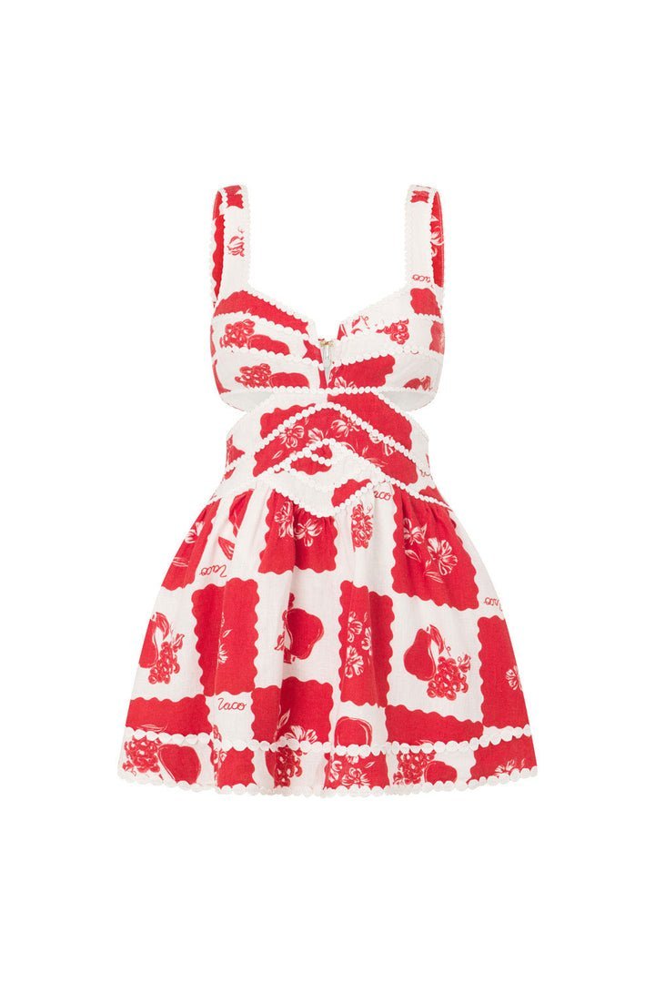 FLORAL DECORATIVE UNIQUE PRINT V-NECK HOLLOW A-LINE MINI DRESS