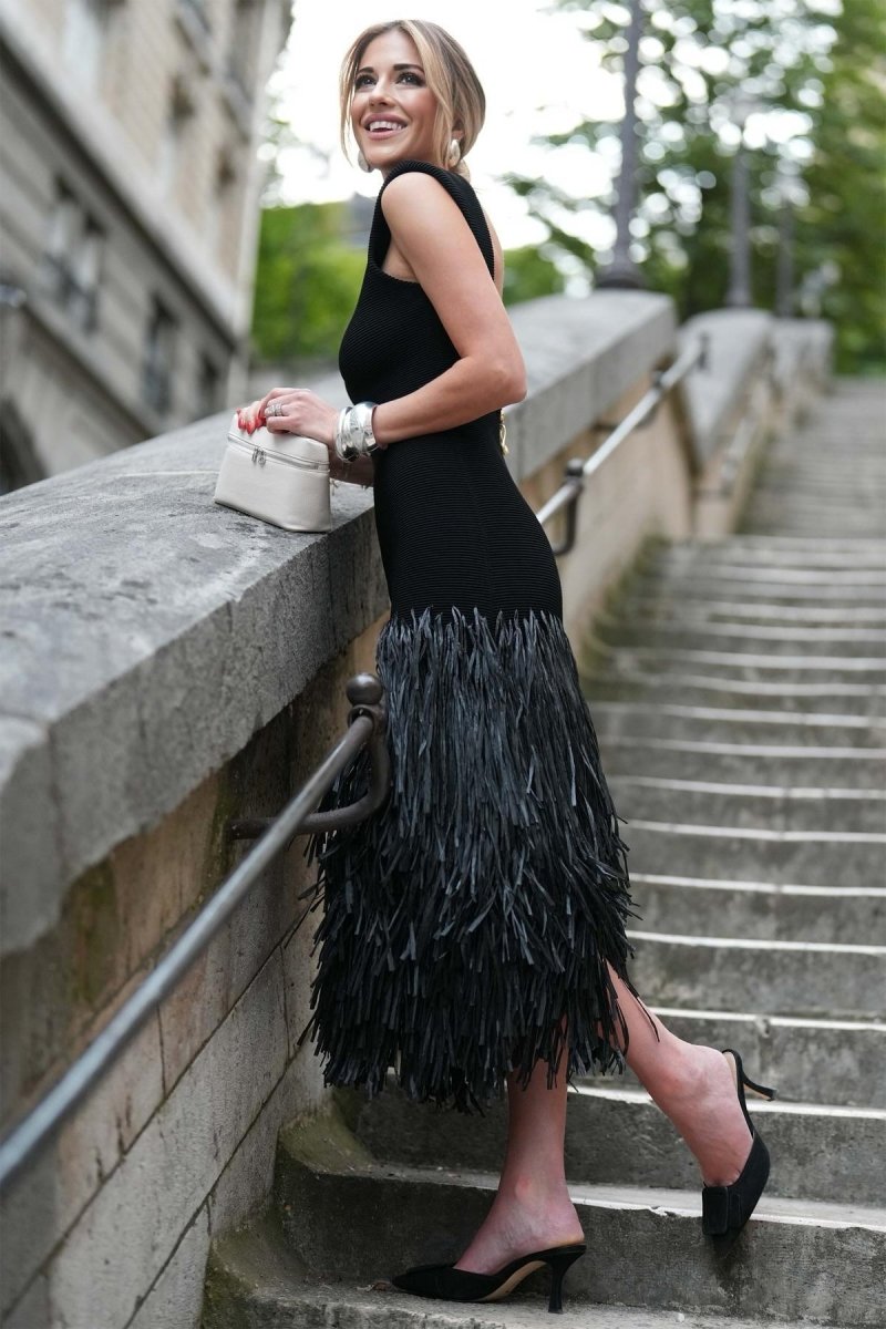 Mavis rugloze jurk met franjes en midi lengte