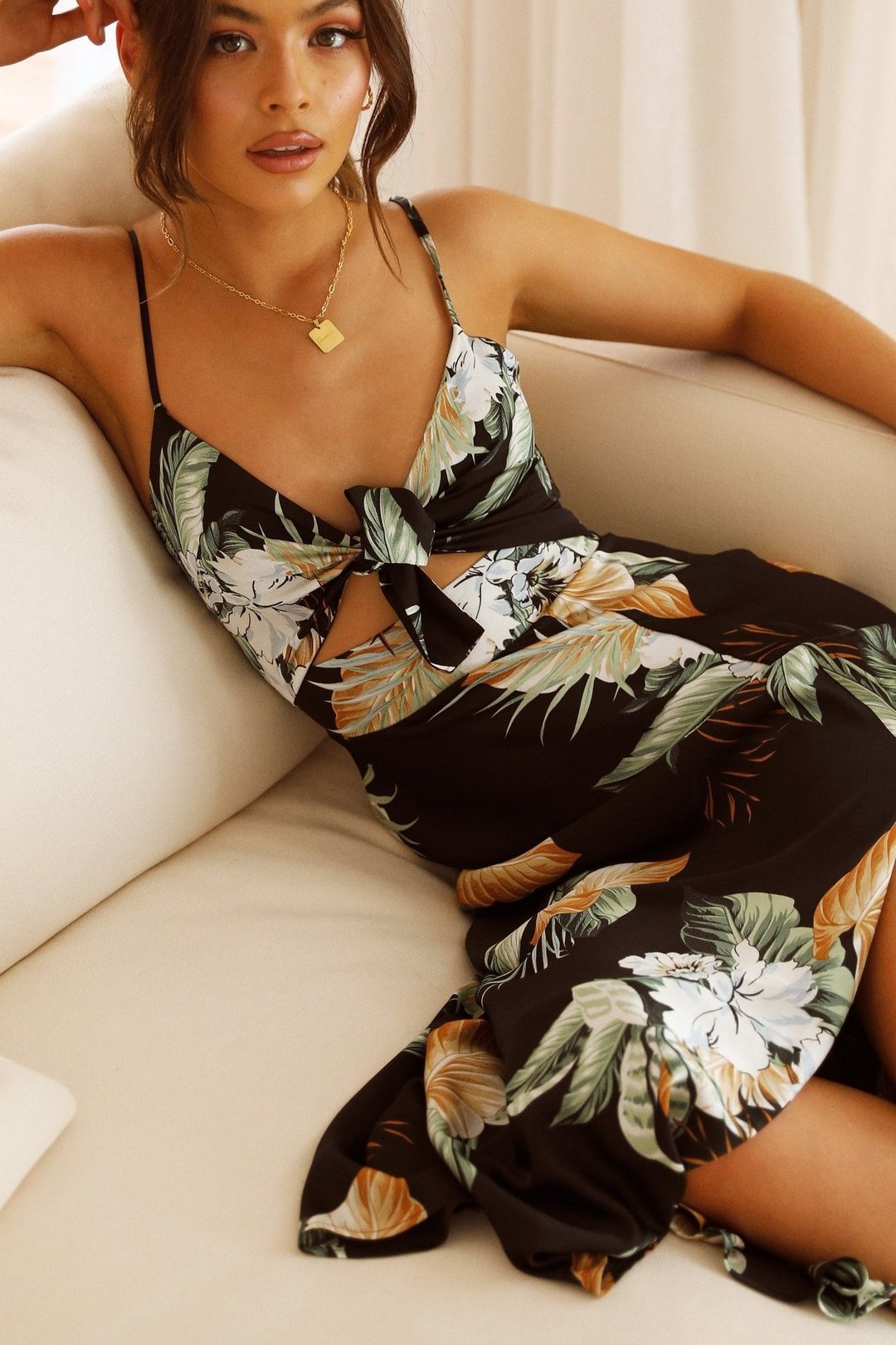 Melinda Bedrukte Geknoopte Maxi Slip Jurk