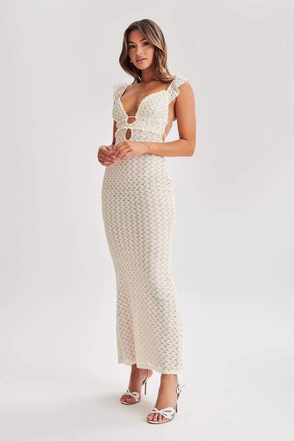 Muriel Ruffle Cut-out Gebreide Maxi Jurk