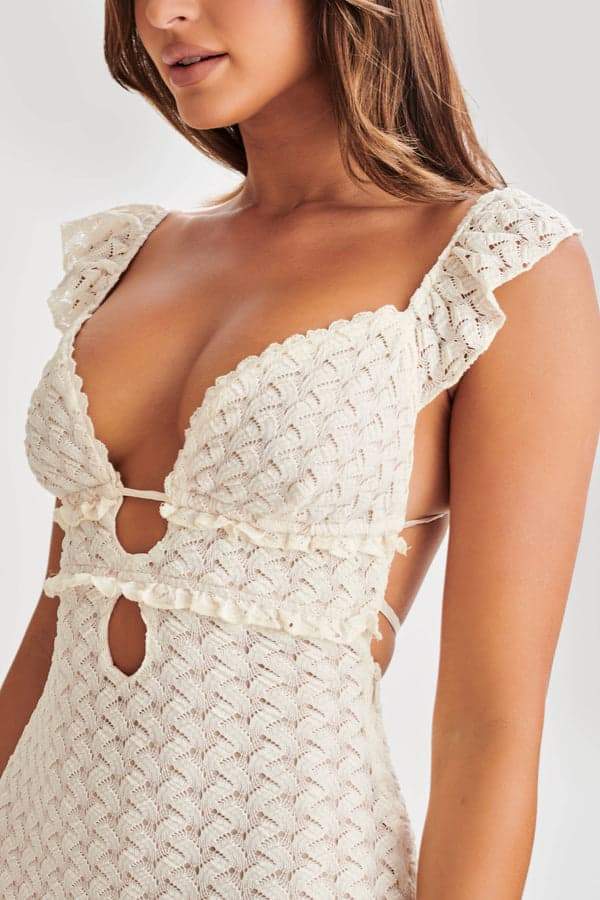 Muriel Ruffle Cut-out Gebreide Maxi Jurk