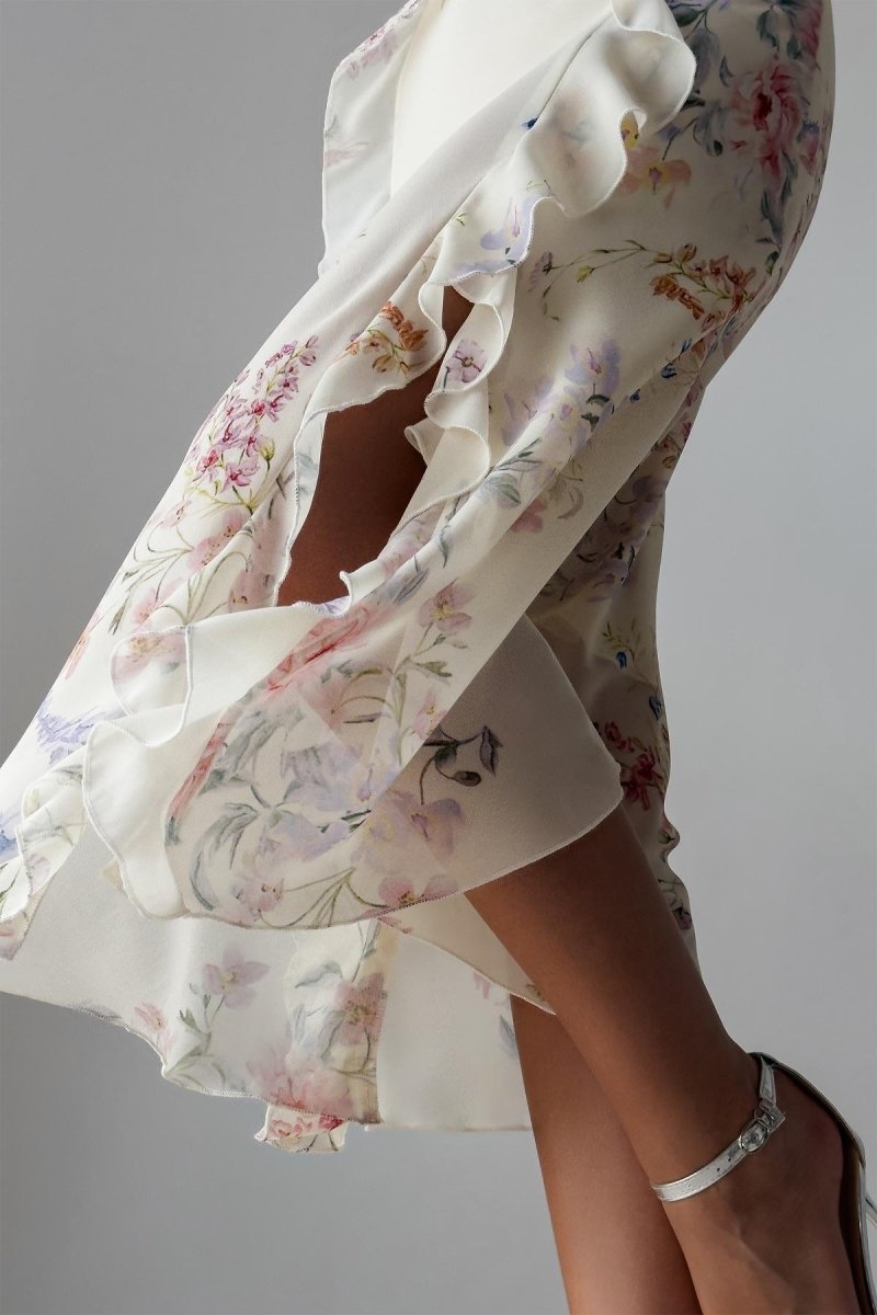 Naomi bloemen cami midi-jurk met ruches en split