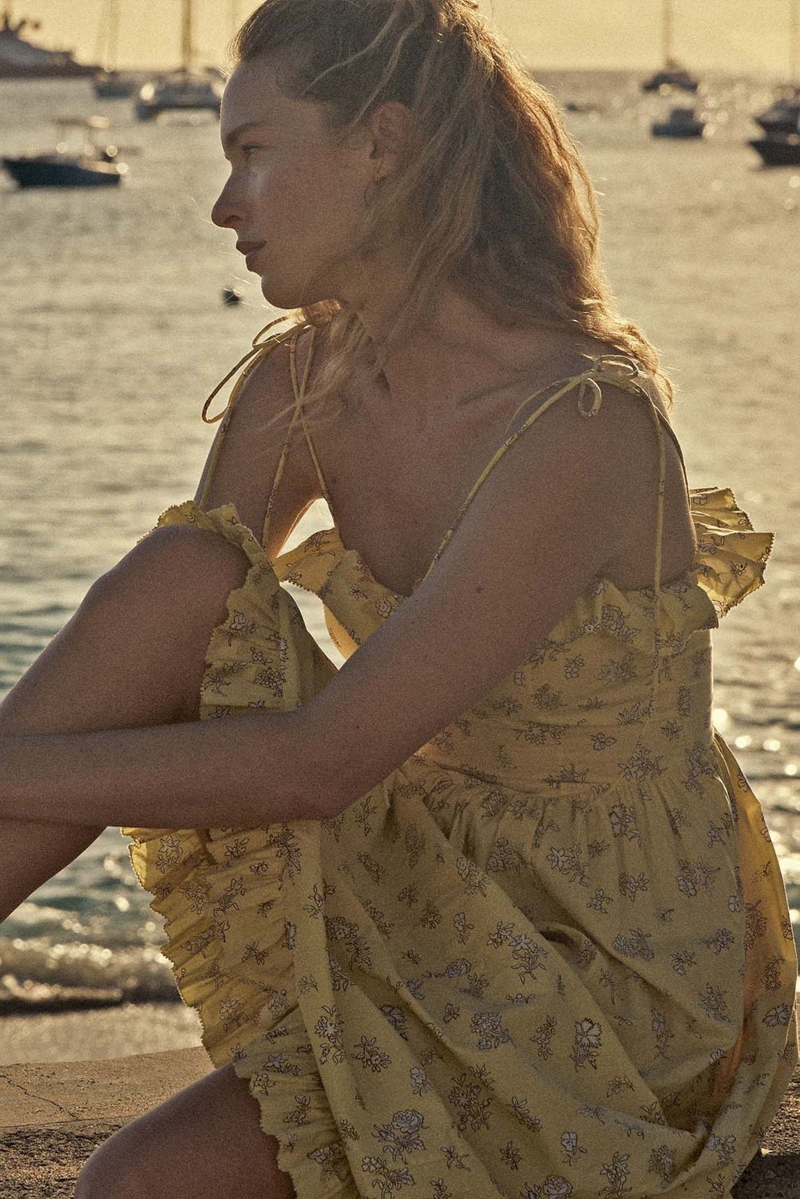 Novia bedrukte slip midi-jurk met ruches