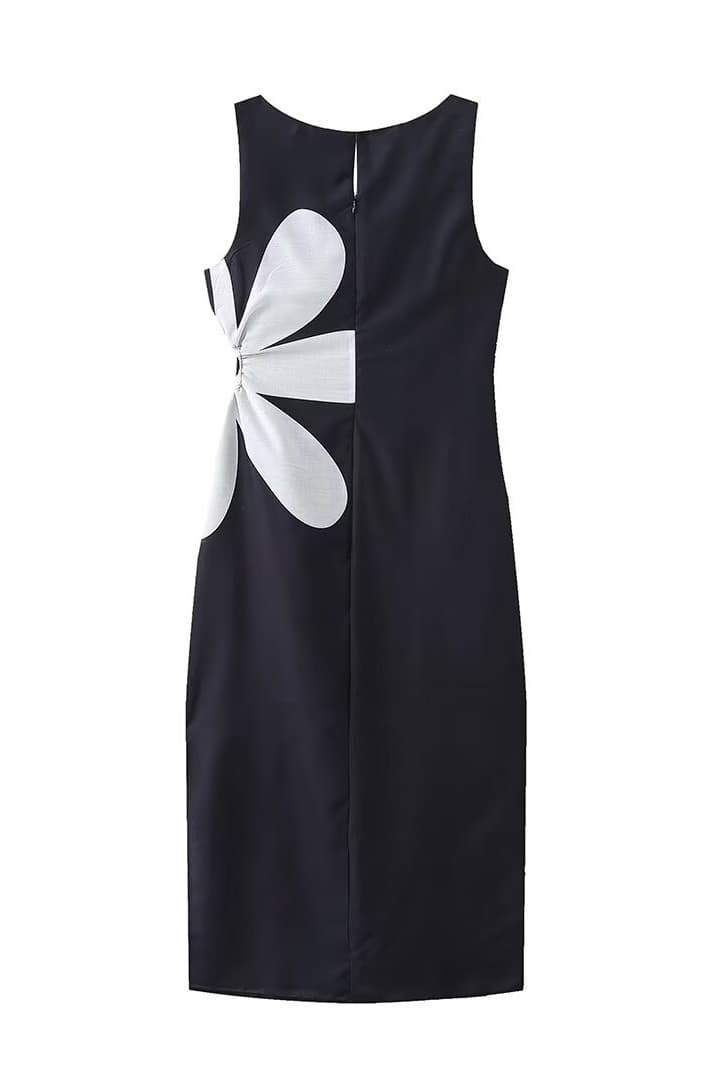 Ophelia bloemenprint midi-jurk met uitsnijding