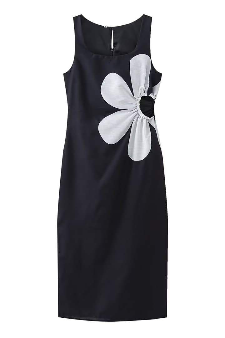 Ophelia bloemenprint midi-jurk met uitsnijding