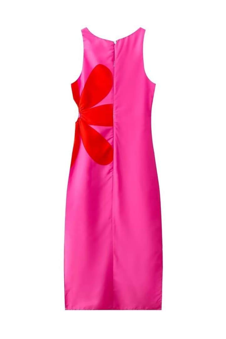 Ophelia bloemenprint midi-jurk met uitsnijding