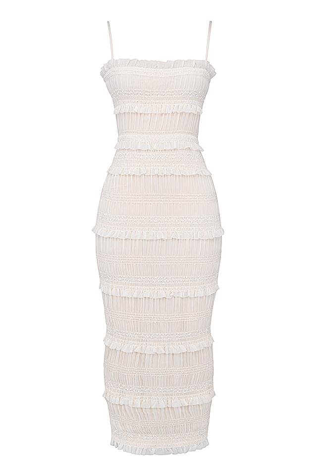 Orchidee Plissé Getrimde Slip Maxi Jurk
