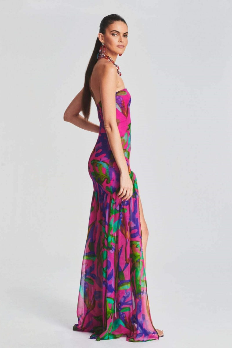 Pam Bedrukte Strapless Maxi-jurk met Split