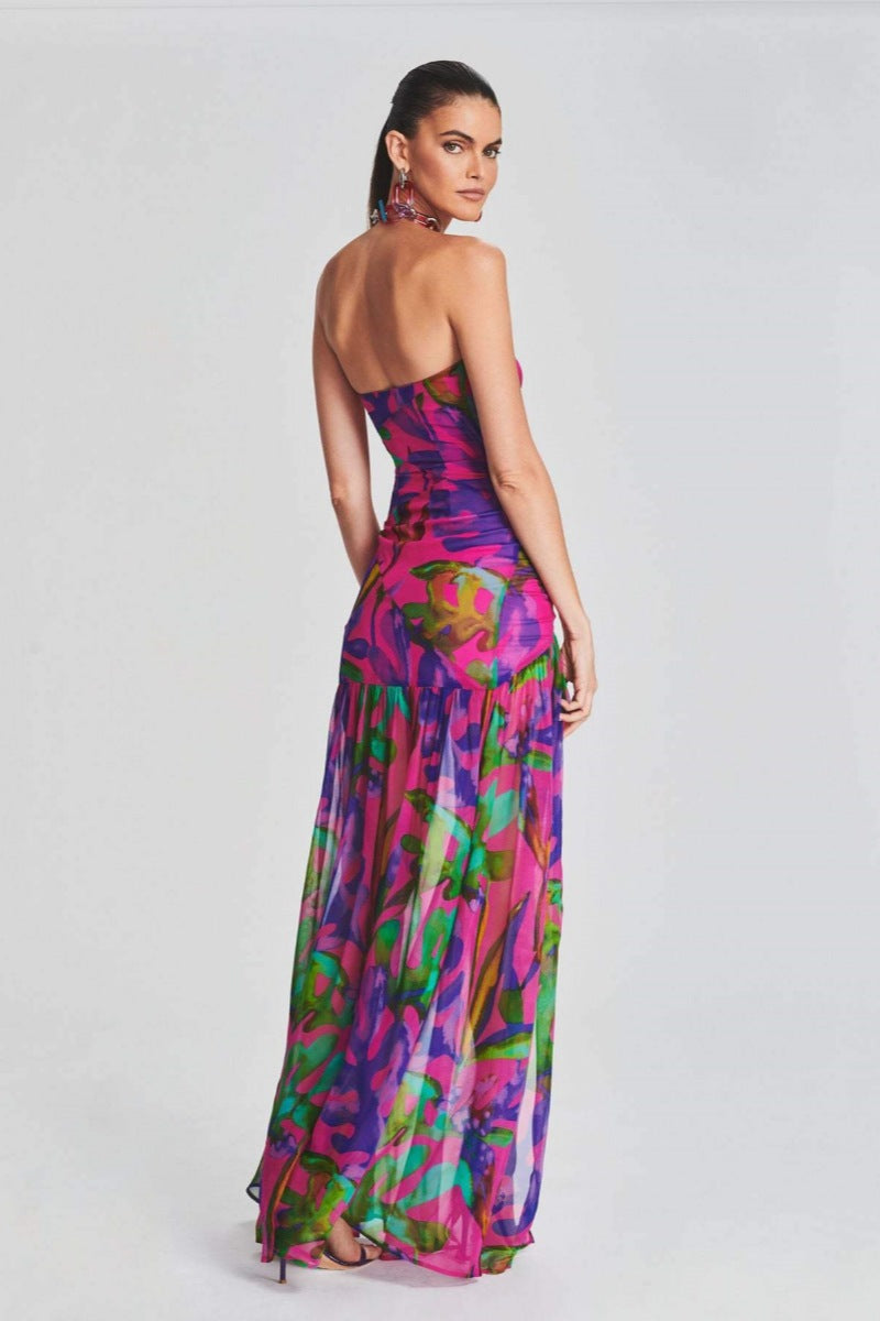 Pam Bedrukte Strapless Maxi-jurk met Split