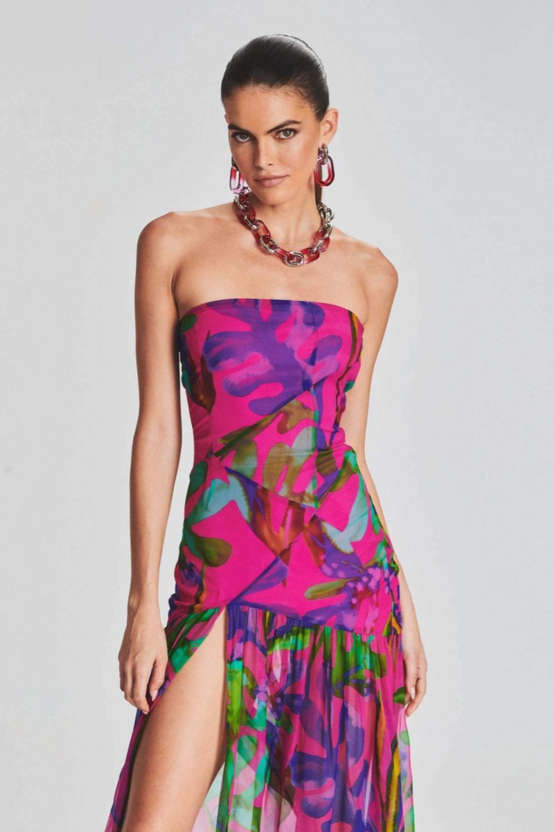 Pam Bedrukte Strapless Maxi-jurk met Split