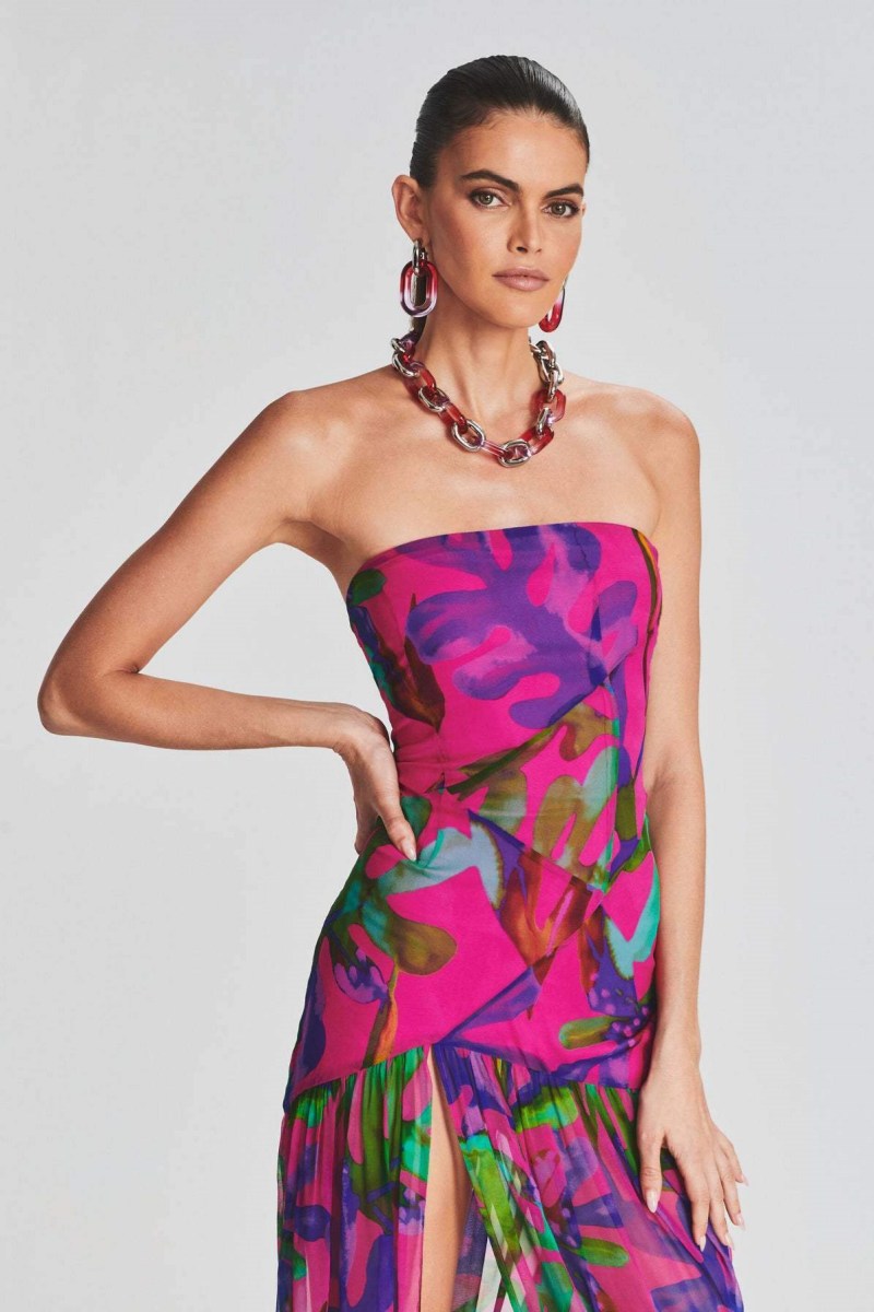 Pam Bedrukte Strapless Maxi-jurk met Split