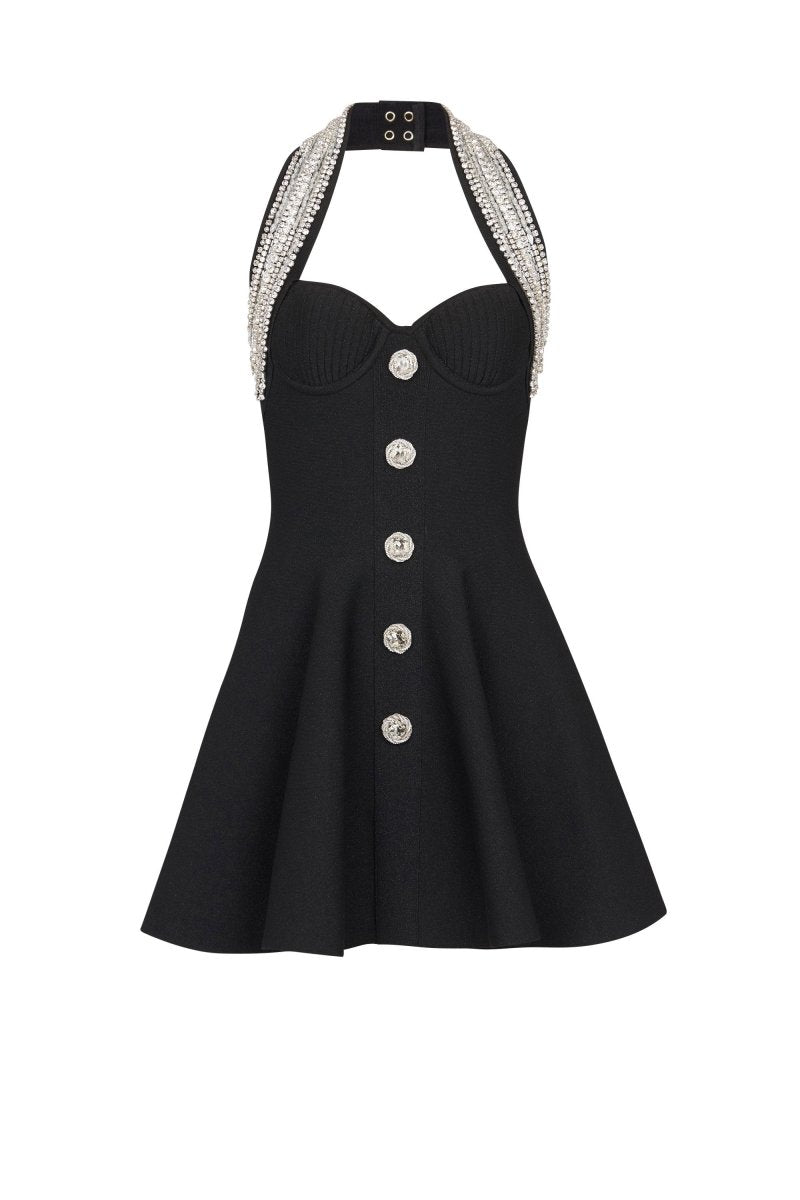 Patricia Crystal Versierde Halter Mini Gebreide Jurk