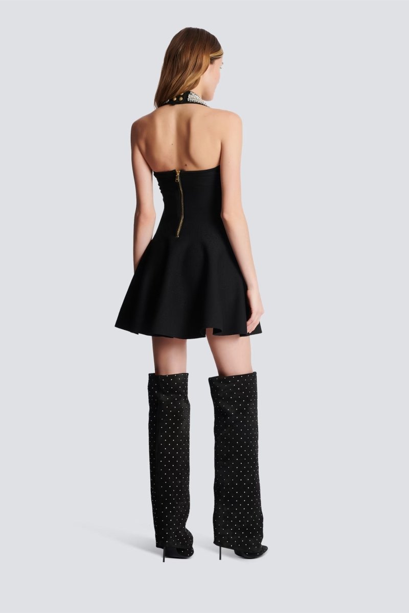 Patricia Crystal Versierde Halter Mini Gebreide Jurk