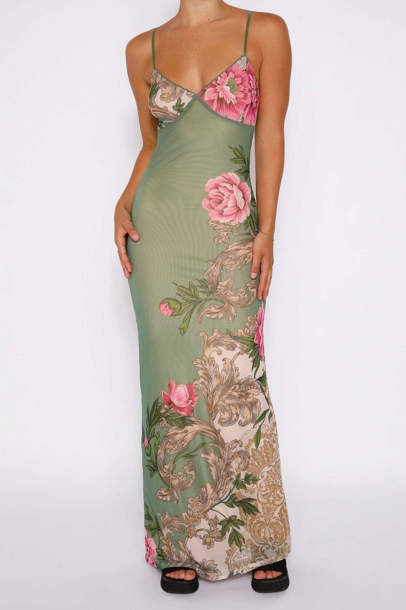 Patti Bedrukte Bodycon Slip Maxi Jurk