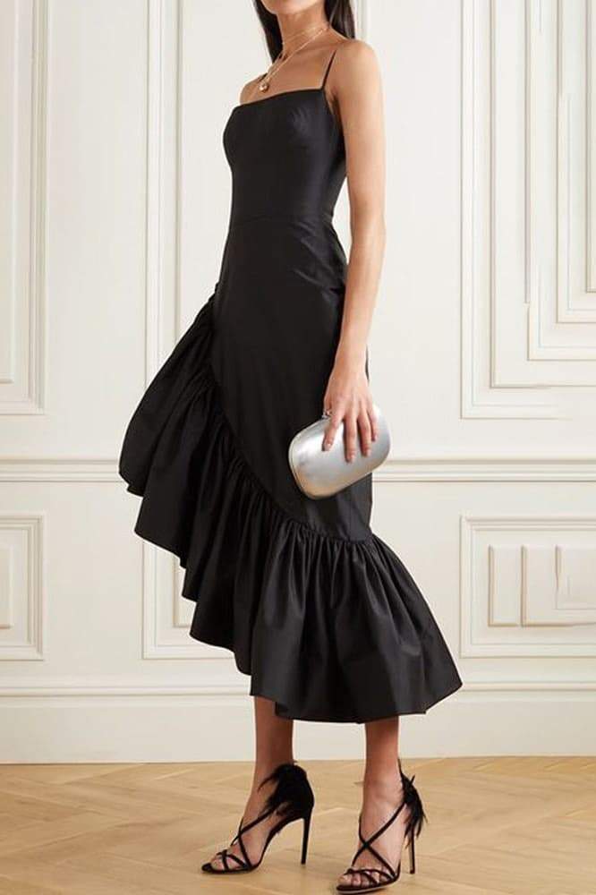 dresses-Polly Asymmetric Ruffled Midi Dress-SD00604222718-Black-S - Sunfere